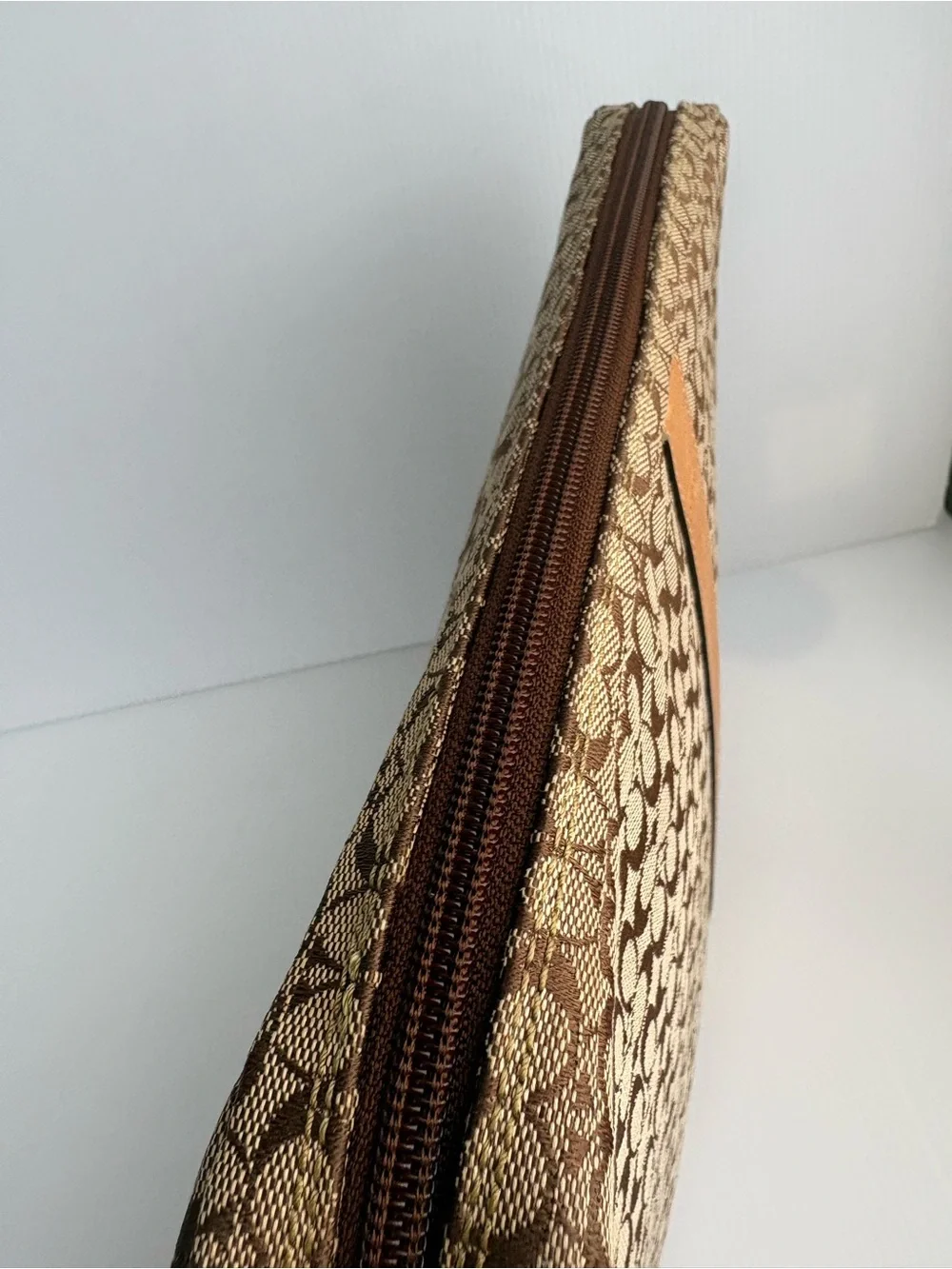 Coach Brown Signature Canvas Laptop Sleeve with Tan Stripe
